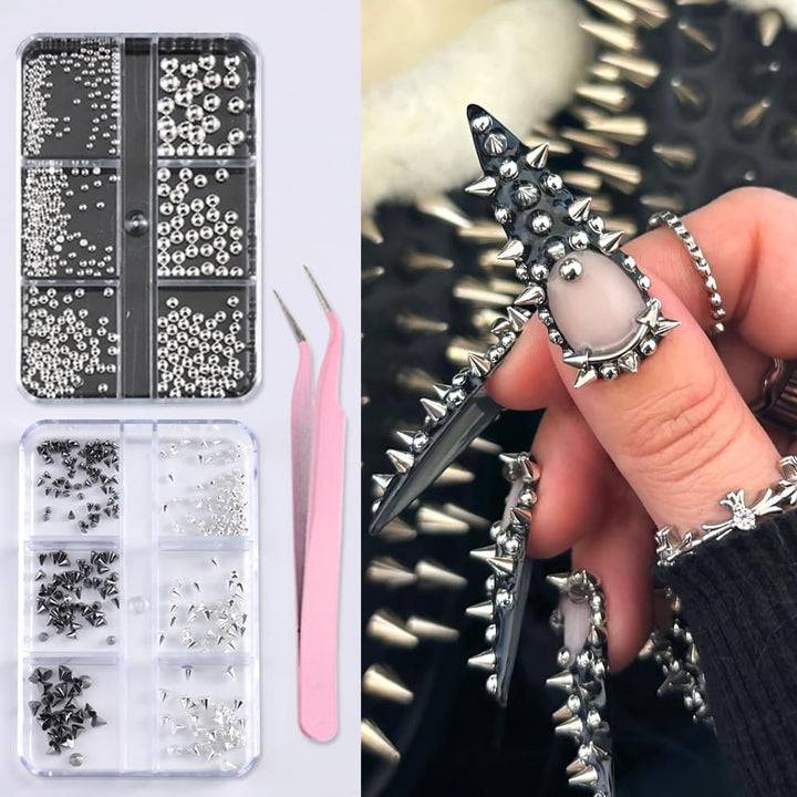 3D Mini Metal Punk Nail Art Studs Mixed Sizes Gold Black Cone Spikes Alloy Nail Rivets Jewelry for Women Goth Nail Art Charms Nails Accessories DIY Crafts Decorations