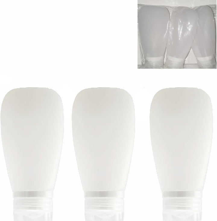 Travel Bottles for Toiletries, TSA Approved 3Oz (90Ml) Leak Proof Silicone Refillable Squeeze Travel Size Containers BPA Free for Cleansers, Lotions, Shampoo 3-Pk (Black-Gray-White)