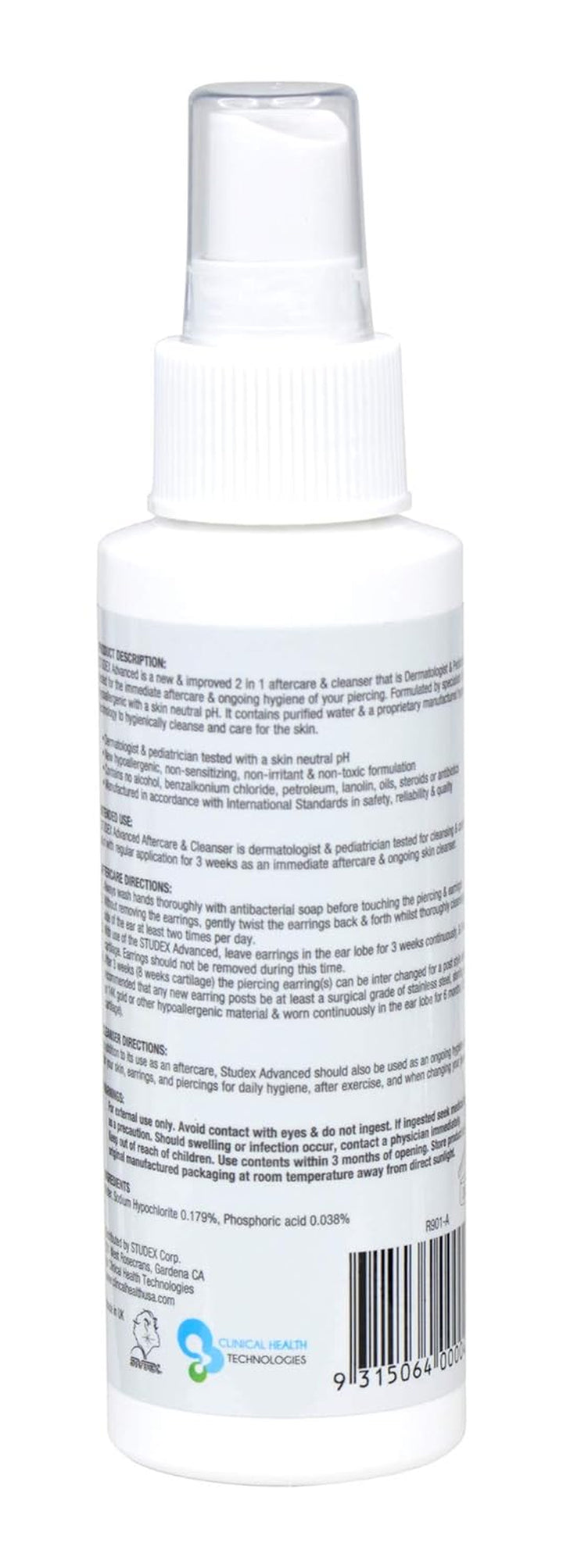 Advanced 2-In-1 Piercing Aftercare & Cleanser – Hypochlorous Spray for Body and Ear Piercing, Hypoallergenic Formula for Sensitive Skin (3.4Oz)