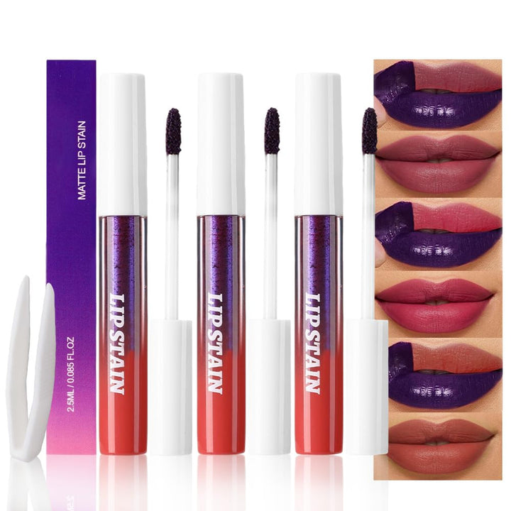 3Pcs Peel off Lip Stain Tints, Maroon Mauve Red Matte Liquid Lipstick Lip Stain Long Lasting Waterproof for Women, Non-Stick Cup Lipstick Peel off Highly Pigmented Not Faded Smudge-Proof Liptint