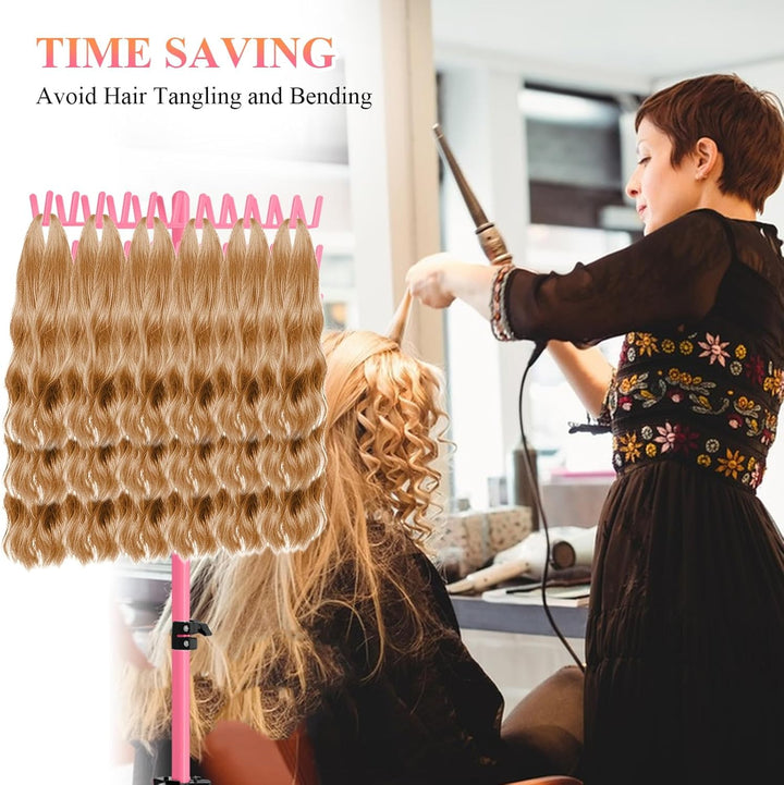 Braiding Hair Rack Height Adjustable 144 Pegs Braiding Rack Hair Extension Holder with Hair Braid Tools, Easy to Assemble (Pink)