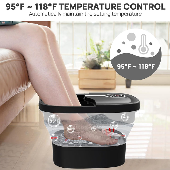 Collapsible Foot Spa Electric Rotary Massage, Foot Bath with Heat, Bubble, Remote, and 24 Motorized Shiatsu Massage Balls. Pedicure Foot Spa for Feet Stress Relief - FS02A