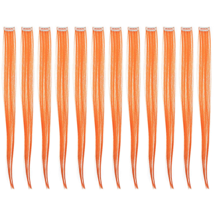 12 Pcs Straight One Color Party Highlights Clip on in Hair Extensions Colored Hair Streak Synthetic Hairpieces (Teal Blue)