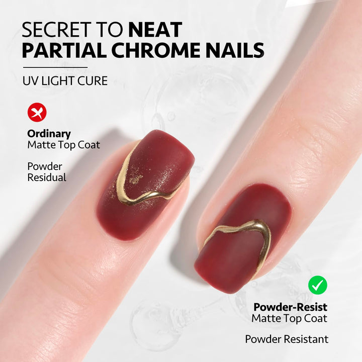 Matte Gel Top Coat, 16Ml Powder-Resist Matte Finish for Detail Chrome Powder Painting Long Lasting UV Gel Nail Art DIY