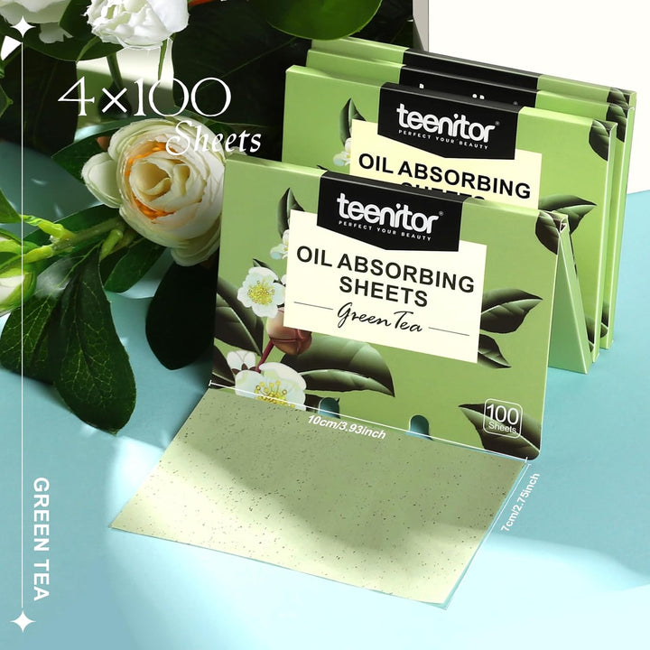 Oil Blotting Sheets for Face, 400 Sheets Green Tea Oil Absorbing Sheets Blotting Paper for Oily Skin, Oil Absorbent Pads Face Oil Wipes Oil Sheets for Women, Oil Control Film Large 10Cmx7Cm