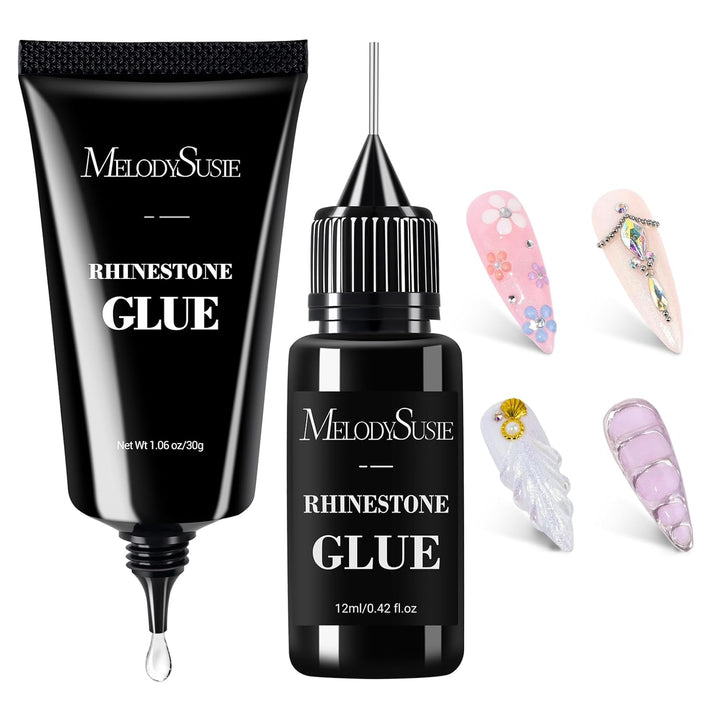 Rhinestone Glue Super Strong Gel Nail Glue for 3D Sculpting Nail Art Design Chrome Powder Decals Decor Need UV/LED Cured 30G