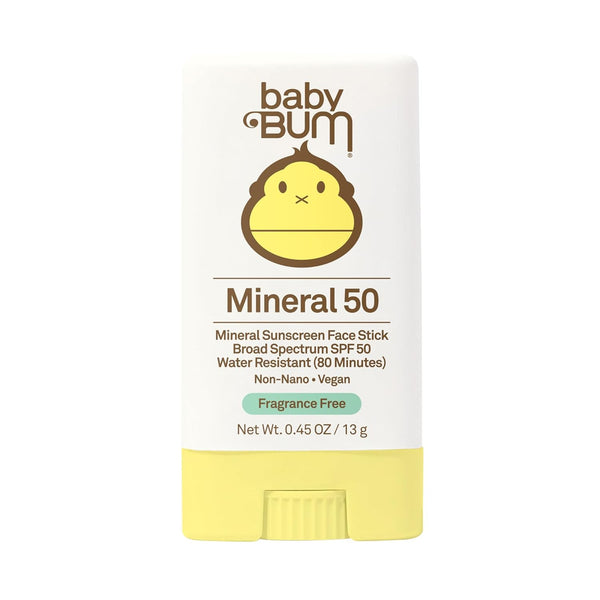 Baby Bum Mineral SPF 50 Sunscreen Stick - Hawaii 104 Act Compliant (Without Octinoxate & Oxybenzone) - UVA/UVB Face and Body Protection - Unscented for Sensitive Skin - Travel Size - 0.45 Oz