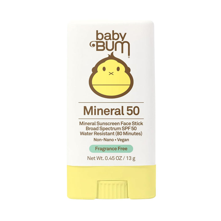 Baby Bum Mineral SPF 50 Sunscreen Stick - Hawaii 104 Act Compliant (Without Octinoxate & Oxybenzone) - UVA/UVB Face and Body Protection - Unscented for Sensitive Skin - Travel Size - 0.45 Oz