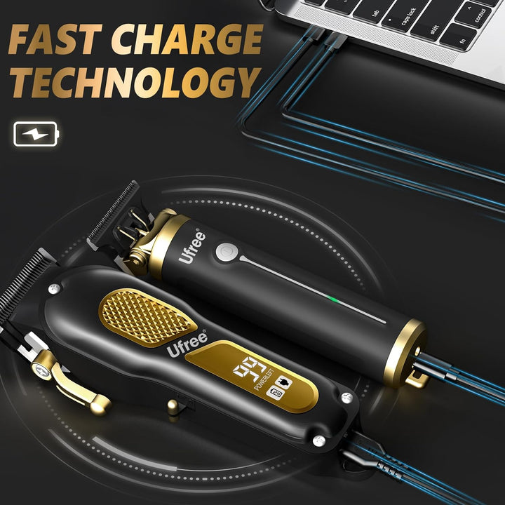 Hair Clippers for Men, Professional Clippers and Trimmers Set, Cordless Clippers for Hair Cutting, Beard Trimmer, Barber Clippers, Rechargeable Electric Shaver, Gifts for Men, Black Gold