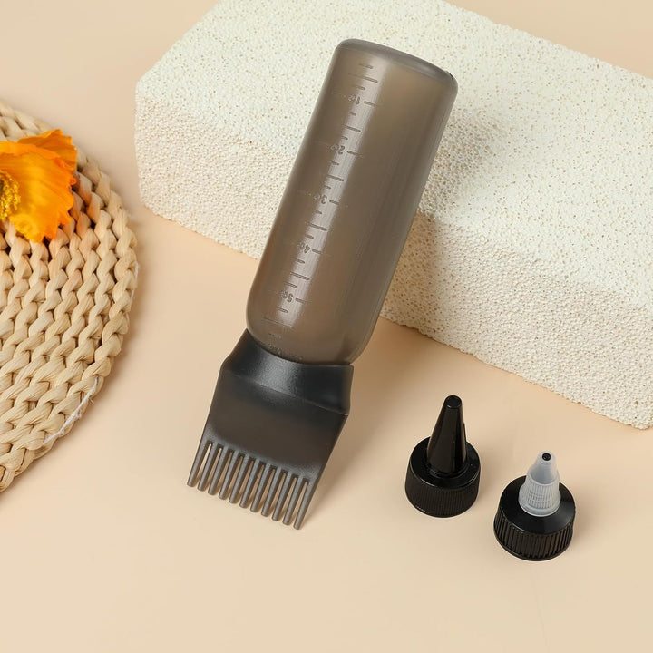 Root Comb Applicator Bottle Oil Applicator for Hair Dye Hair Oiling Bottle with Cap and Graduated Scale, 6 Ounce (Black)