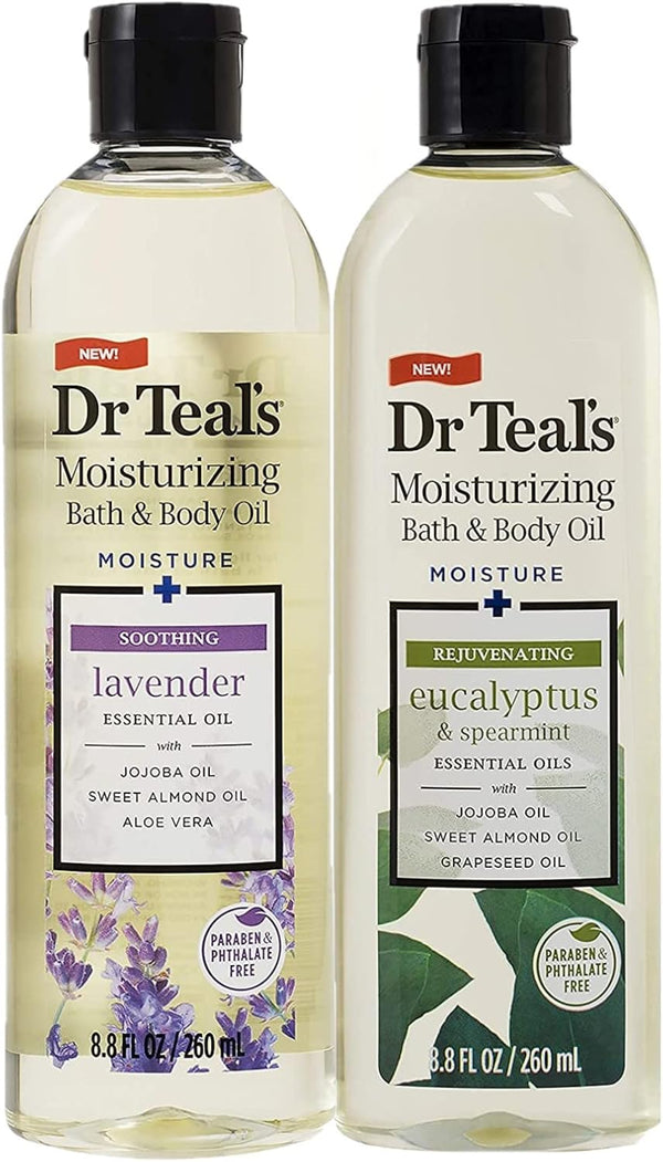 Bath & Body Oil Variety Gift Set (2 Pack, 8.8Oz Ea.) - Soothing Lavender & Rejuvenating Eucalyptus & Spearmint - Essential Oils Hydrate Skin & Alleviates Daily Stress