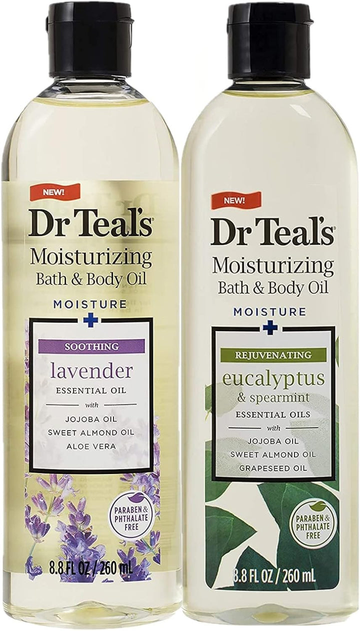 Bath & Body Oil Variety Gift Set (2 Pack, 8.8Oz Ea.) - Soothing Lavender & Rejuvenating Eucalyptus & Spearmint - Essential Oils Hydrate Skin & Alleviates Daily Stress