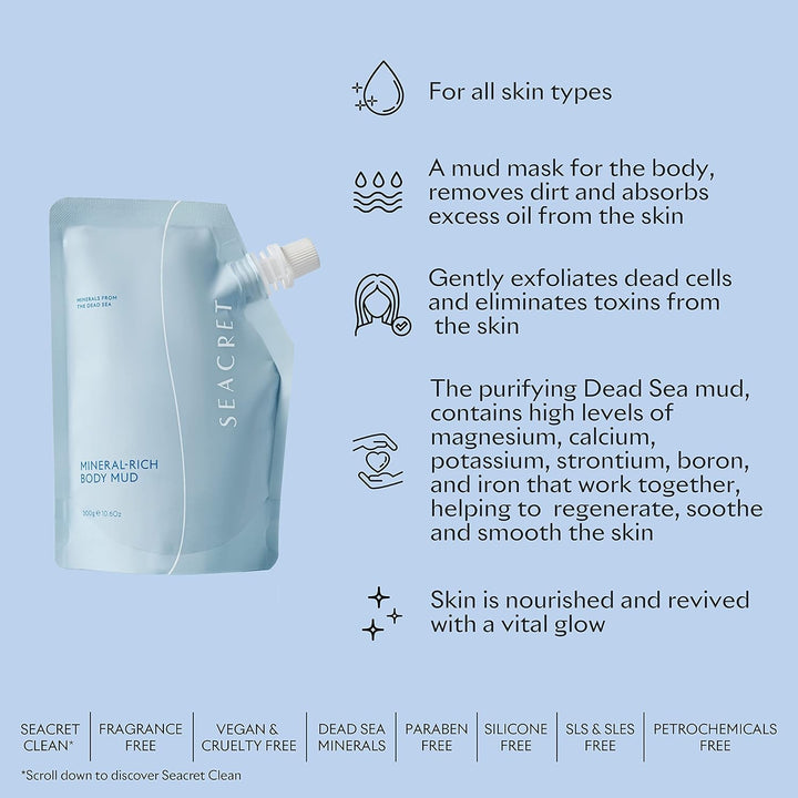 Dead Sea Mud - Mineral Rich Body Mud Treatment (Concentration of 99%) Removes Excess Oil and Dead Skin Cells (10.6 Oz.)