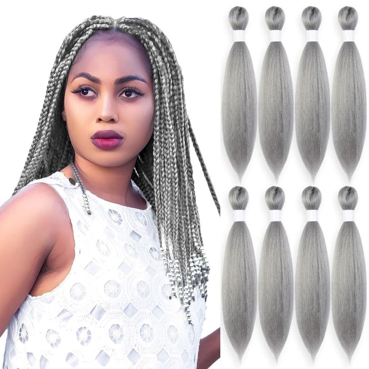 Purple Braiding Hair 20 Inch Pre Stretched Hair Long Straight Crochet Braids Yaki Texture Synthetic Fiber 4 Packs (Dark Purple)