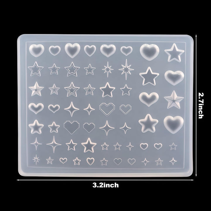 3D Nail Molds Heart, Stars, Starburst Nails Charms Design, Silicone Tool Art Y2K Decoration