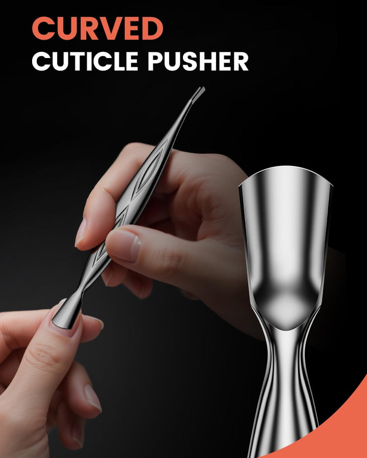 Cuticle Pusher with Trimmer - Elegant Precision Cuticles Fork, Dual-Ended Stainless Steel Manicures and Pedicures Tool for Exquisite Nail Care - Silver