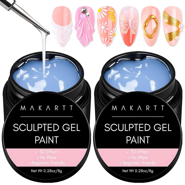 3D Gel Nail Art: Clear 3D Painting Gels for Chrome Powder, 3D Sculpting No Wipe for Gel Nail Polish, 3D Carving Drawing Gels for Nails Art at Home & Salon DIY 0.28 Fl.Oz