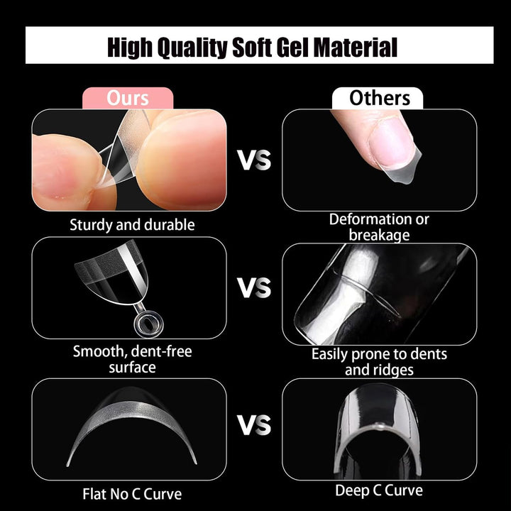 480Pcs Extra Short Half Cover Almond &Tapered Square Nail Tips Gel X Clear Set,2 Shape Pre Shape XXS for Manicure Art Home DIY Salon 12Sizes