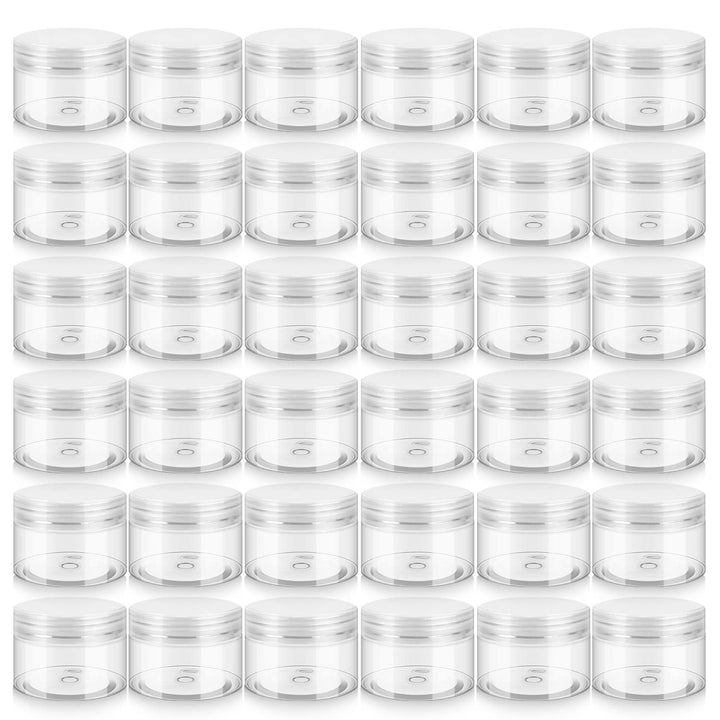 36 Pack 2 OZ Plastic Jars with Lids, BPA Free, Reusable, Refillable Transparent Cosmetic Containers for Bath Salts, Cosmetics, Powders, Beauty Product and Small Accessories