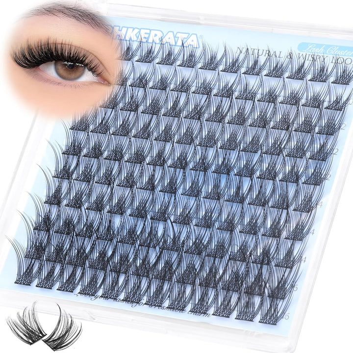 Natural Lash Clusters Wispy Eyelash Clusters 110Pcs Cluster Eyelash Extensions C Curl Individual Lashes 10-16MM Mix Length Natural Look Lashes Clusters with Thin Lash Band, Black