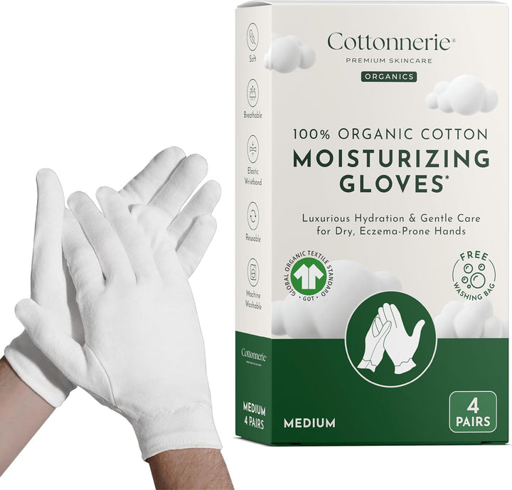 Basics Cotton Gloves for Dry Hands Sleeping, Moisturizing Gloves Overnight, Hand Moisturizer Gloves, Moisture Gloves for Dry Hands Overnight, Sleeping Gloves, Medium 4 Pairs
