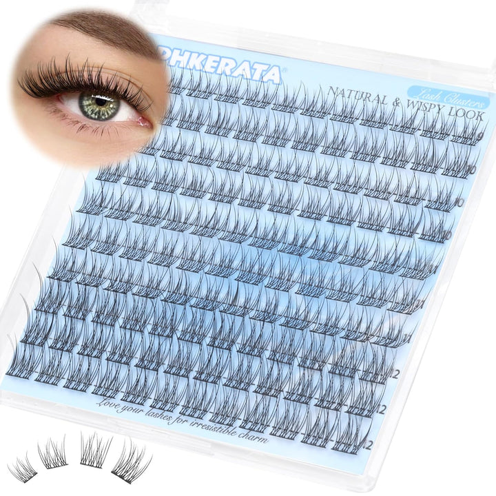 Natural Lash Clusters Wispy Eyelash Clusters 110Pcs Cluster Eyelash Extensions C Curl Individual Lashes 10-16MM Mix Length Natural Look Lashes Clusters with Thin Lash Band, Black
