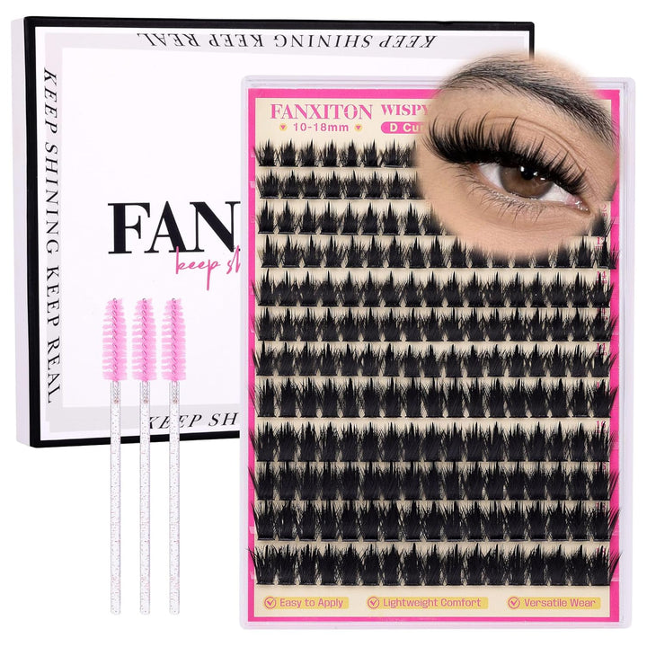 DIY Lash Extension Kit Volume Lash Clusters 40D+50D D Curvature Individual Lashes Lash Clusters Kit Thick Eyelash Extension Kit 280 Pcs Thin Band Cluster Lashes Lash Bond and Seal Tweezers