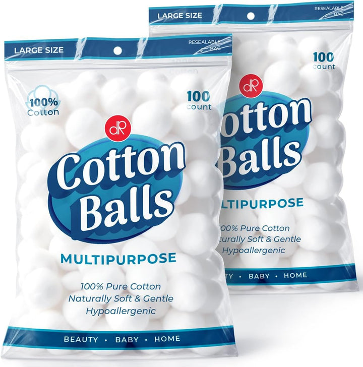 100 Count [Large Size] Cotton Balls, 100% Pure Cotton for Nail Polish and Make-Up Removal, Applying Oil Lotion or Powder, Perfect for Multi-Purpose Use, Soft and Absorbent (100 Count)
