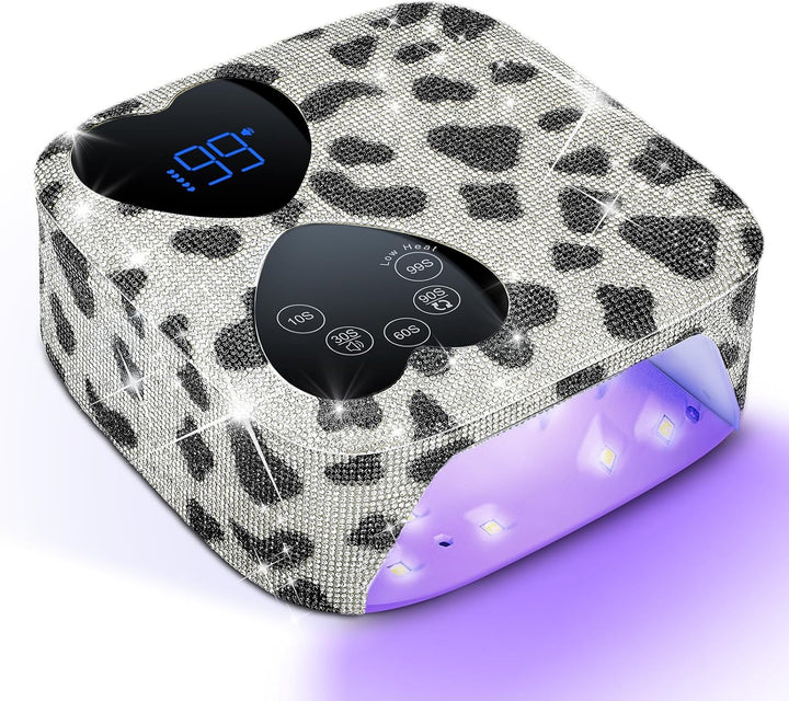 UV LED Nail Lamp Cordless,  80W Rechargeable UV Light for Gel Nails, Professional Gel Light Dryer with 5 Timers & Mirror Base, Sparkling Rhinestones Diamond Curing Lamp for Salon & Home