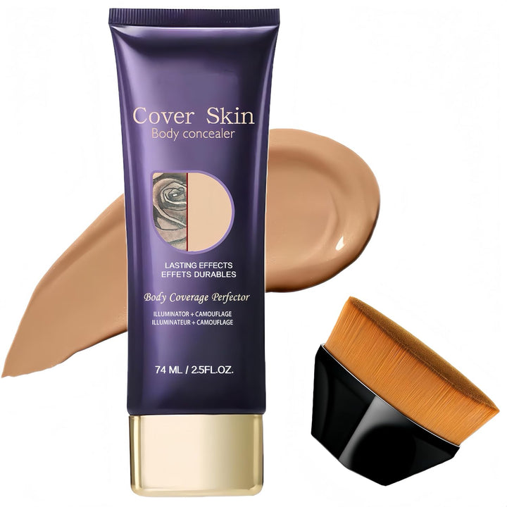 Waterproof Body Concealer for Legs and Body,Tattoo and Scar Cover Foundation,Natural Radiance, High Coverage, Transfer Resistant Body Makeup (Brush Included) 2.5Oz
