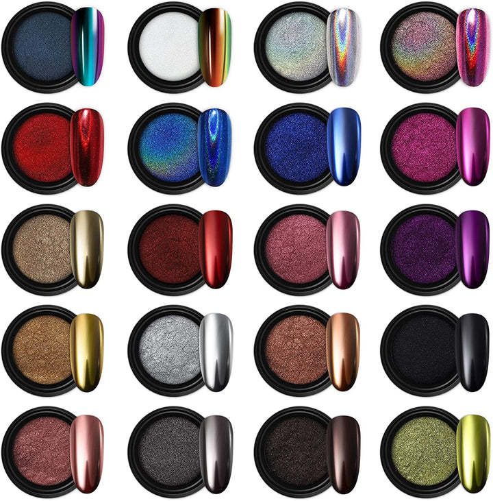 Chrome Nail Powder Metallic Mirror Glitter Effect Pigment Iridescent Aurora Mermaid Pearl Dust Kit for Gel Polish Nail Art Decoration, Resin Craft Arylic Powder