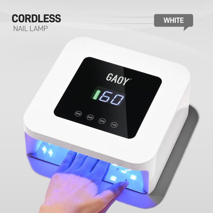 Cordless UV LED Nail Lamp for Gel Nails, Rechargeable UV Light, Professional Nail Dryer with 4 Timers, Automatic Sensor and Sensitive Mode for Fast Curing, White
