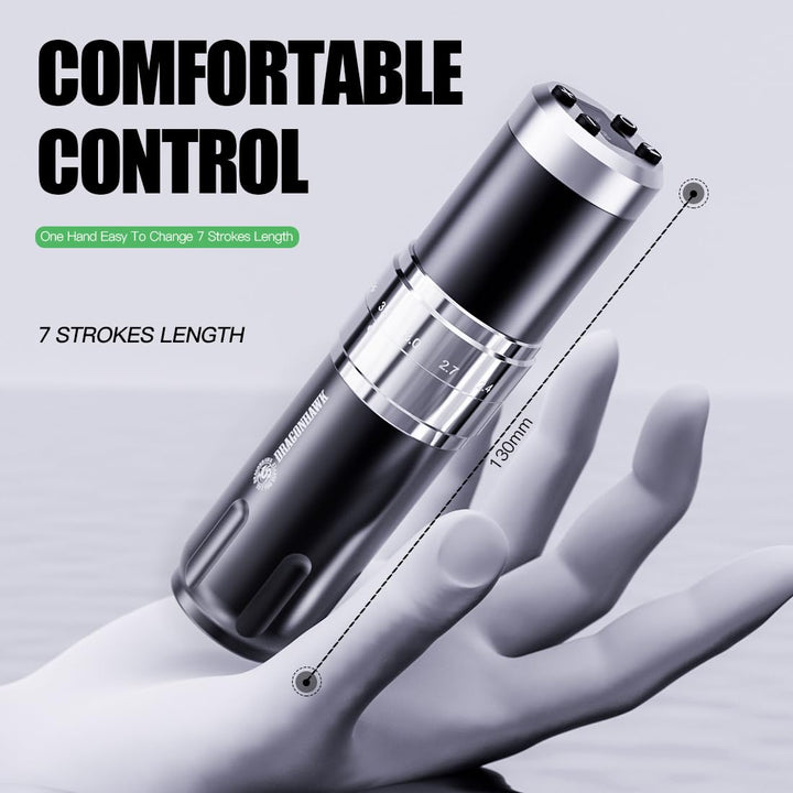 Wireless Tattoo Gun Kit, Rotary Tattoo Machine Pen with 2 Batteries Power Supply, 20 Count Extra Smooth Needles Cartridges, Adjustable 7 Strokes Length for Beginners