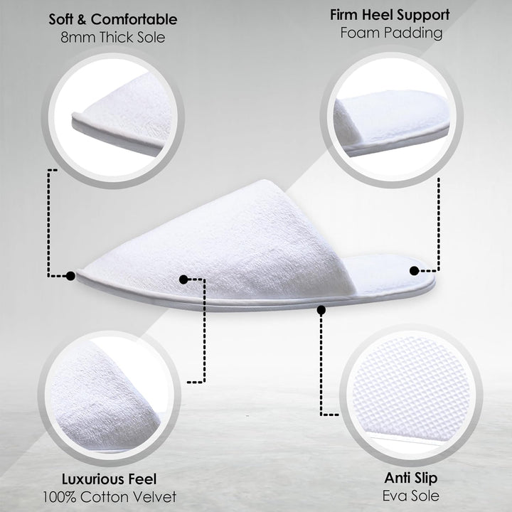 Spa Slippers 6-12 Pairs, Unisex Disposable Slippers Closed Toe Washable, Reusable, Bridal, Indoor, House, Bathroom, Bedroom, Hotel, for Guest