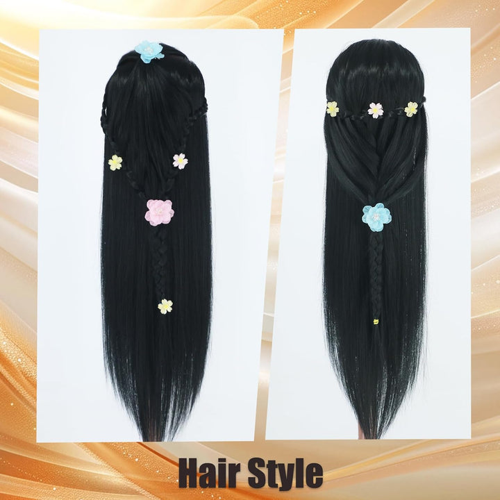 Mannequin Head with Hair 26"-28'' Doll Head for Hair Styling Manikin Practice Cosmetology Training Braiding Heads with Clamp Holder and Styling Tools (Black)