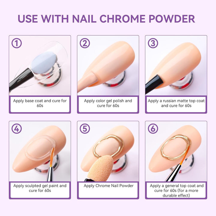 3D Gel Nail Art: Clear 3D Painting Gels for Chrome Powder, 3D Sculpting No Wipe for Gel Nail Polish, 3D Carving Drawing Gels for Nails Art at Home & Salon DIY 0.28 Fl.Oz