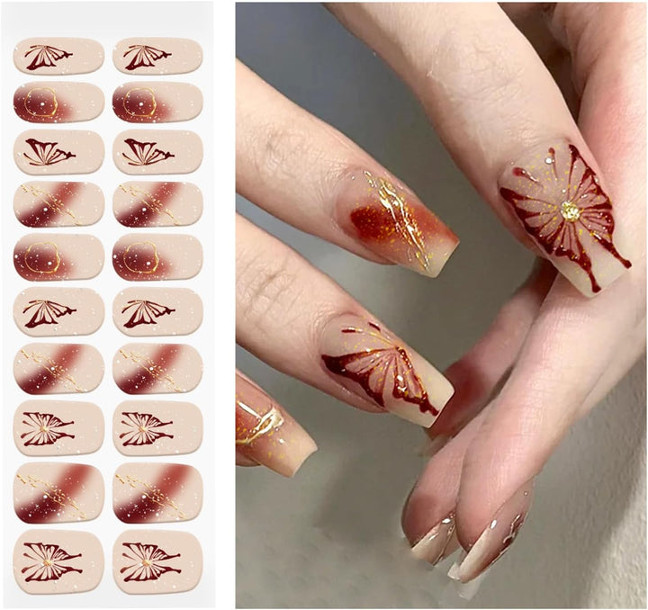 Semi Cured Gel Nail Strips | Gel Nail Stickers with UV Light Required | Salon Quality, Easy Application and Removal（Pink Ombre）