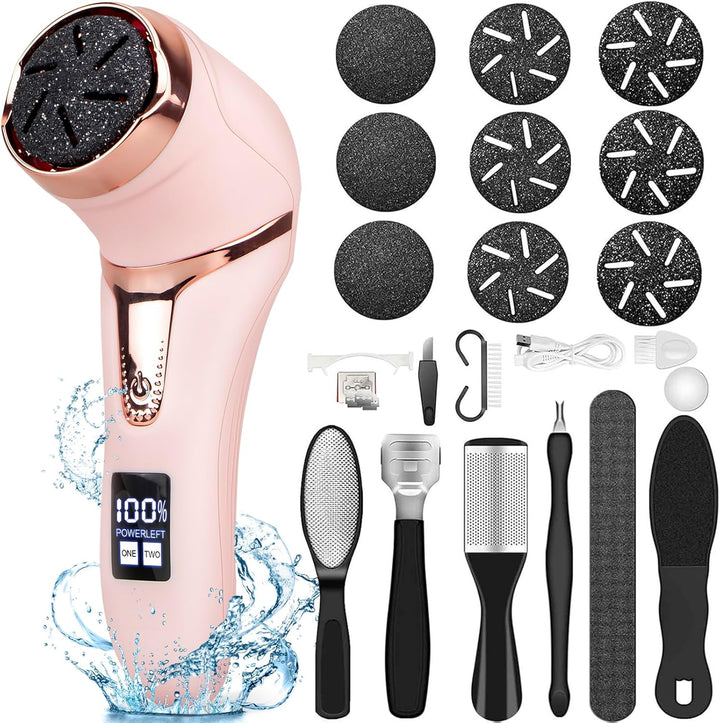 Electric Callus Remover for Feet with Vacuum, Professional Pedicure Tools Kit, Rechargeable Waterproof Foot File for Foot Care Deadskin Remover with 3Heads&2Speed,Lcd Display