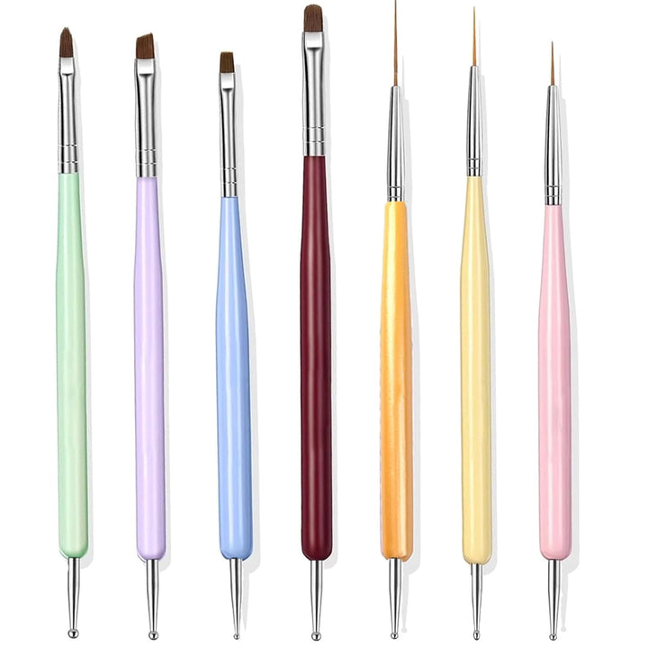 7PCS Nail Art Brushes, Nail Design Painting Brush Set with Nail Polish Brush, Nail Liner Brush, Nail Extension Gel Brush, Builder Nail Gel Brush, and Multi-Size Dotting Pens for DIY Nail Art