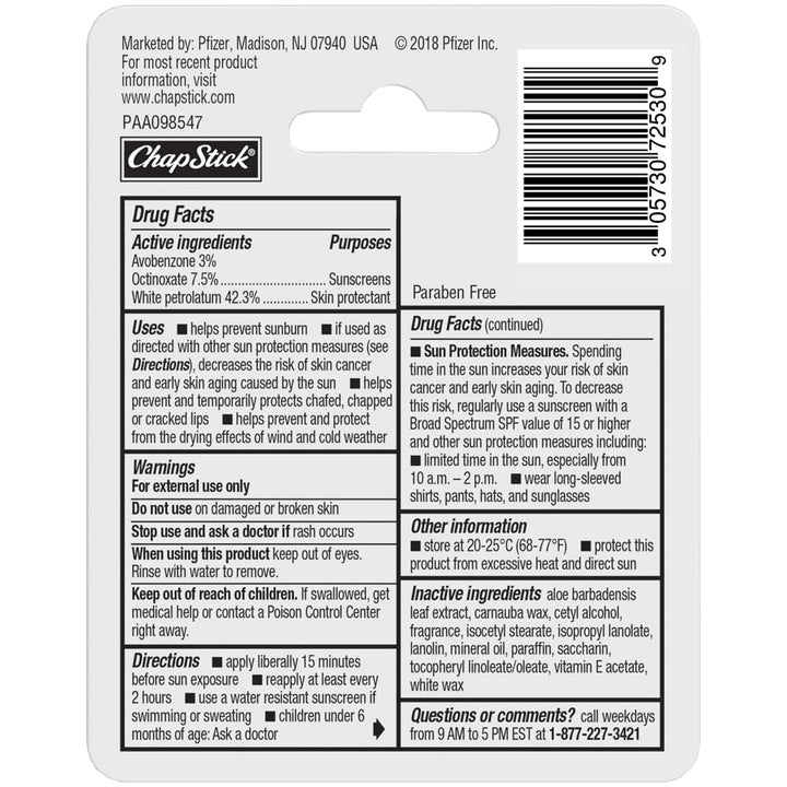 Moisturizer Original Lip Balm Tubes, SPF 15 and Skin Protectant - 0.15 Oz (Pack of 3)