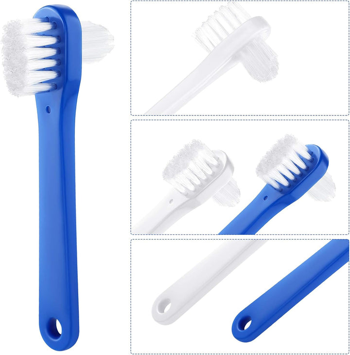 6 Pack Denture Cleaning Brush Dual Head Portable Denture Toothbrush Hard Double Sided Multi-Layered Bristles False Teeth Toothbrush for Care Clean Clear Brace Mouth Guard(Blue White,Flat)
