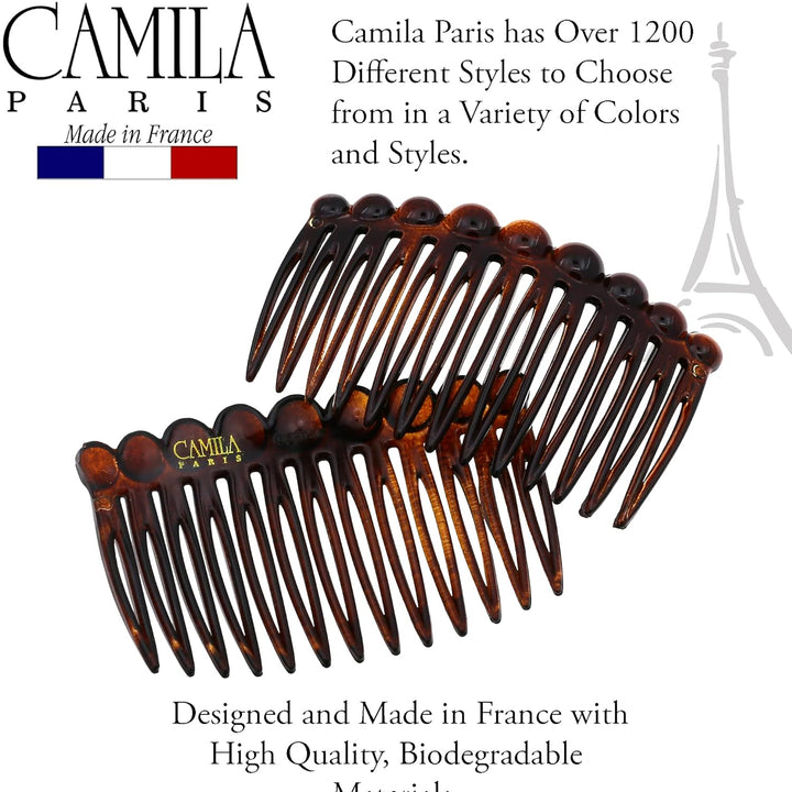 Paris CP33/2 French Hair Side Comb Small Tortoise Shell French Twist Hair Combs Decorative, Strong Hold Hair Clips for Women Bun Chignon Up-Do Styling Girls Hair Accessories, Made in France