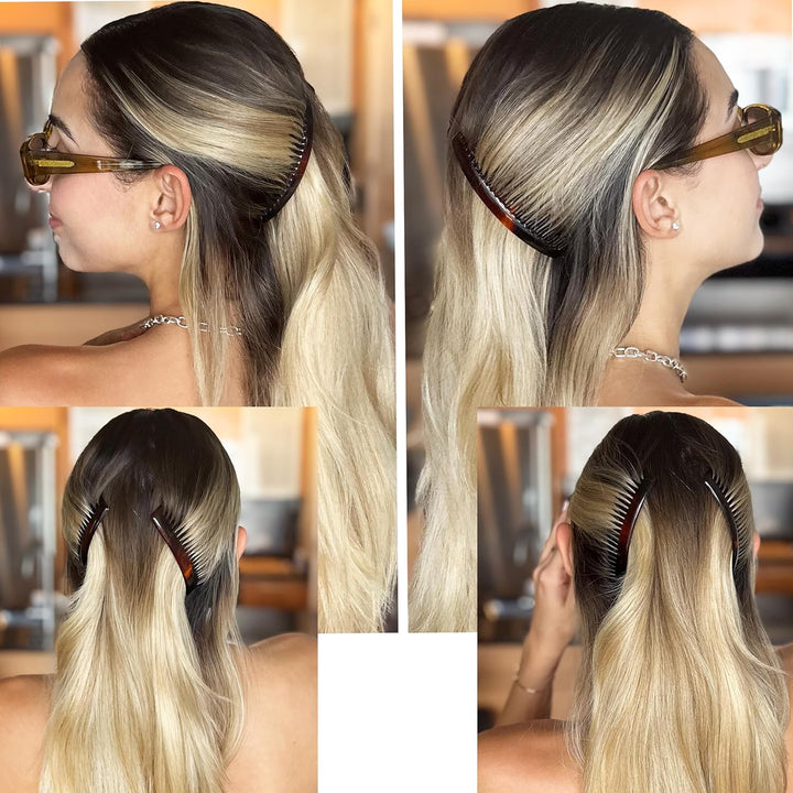 Paris AD66/2 French Side Comb Large Curved Tortoiseshell Hair Combs for Women Fine Hair, 4 Inch Strong Hold Comb for Women Bun Chignon Up-Do Styling Girls Hairstyle Accessories, Made in France