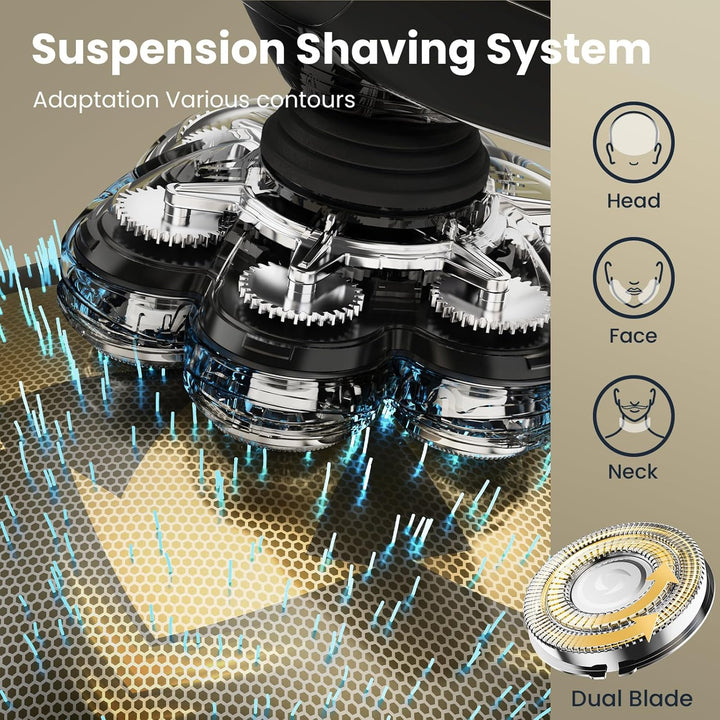 7D Head Shavers for Bald Men,  Detachable Head Shaver LED Display Dry Wet Bald Head Razor, IPX7 Waterproof Head Shavers with Type-C Charge