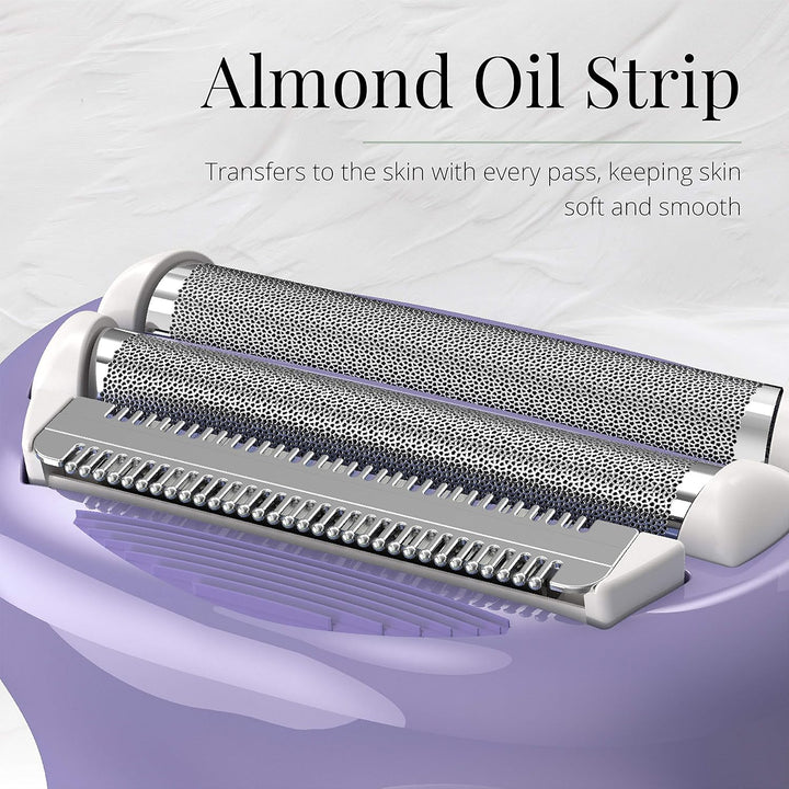 Smooth & Silky Electric Shaver for Women, 4-Blade Smooth Glide Foil Shaver and Bikini Trimmer with Almond Oil Strip, Shave Wet or Dry