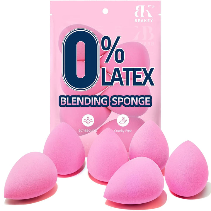 Super Soft Makeup Sponge Set of 6, Makeup Sponges for Foundation, Liquid, Cream and Powder, Pink Beauty Sponge for Blending, 0 Latex Blender