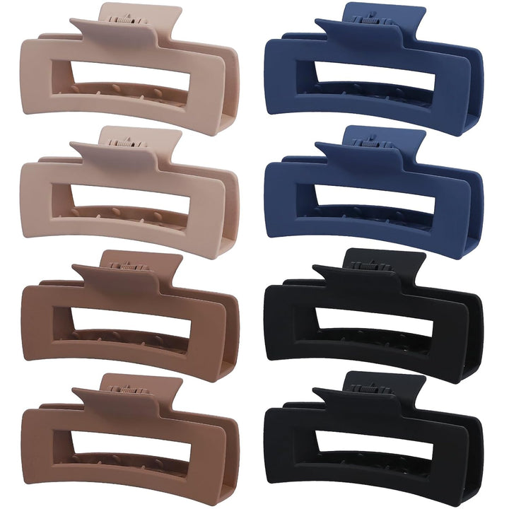 8 Pcs Large Hair Claw Clips 4.1 Inch Non-Slip Big Square Matte Claws for Women, Strong Hold Banana Clips for Thick Thin Hair