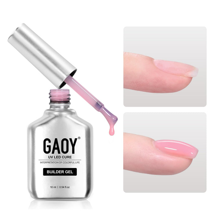 Clear Builder Gel for Nails, 16Ml Nail Strengthener in a Bottle, Nail Extension Hard Gel, Soak off Long Lasting UV Light Cure, Base Coat Top Coat Needed