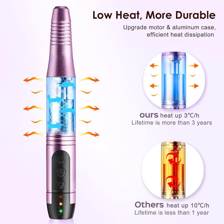 Cordless Nail Drill Electric File: Professional for Acrylic Gel Dip Powder Nails Portable Nail Drill Machine Kit for Manicure Pedicure Nail Set with Everything Rechargeable Lightweight