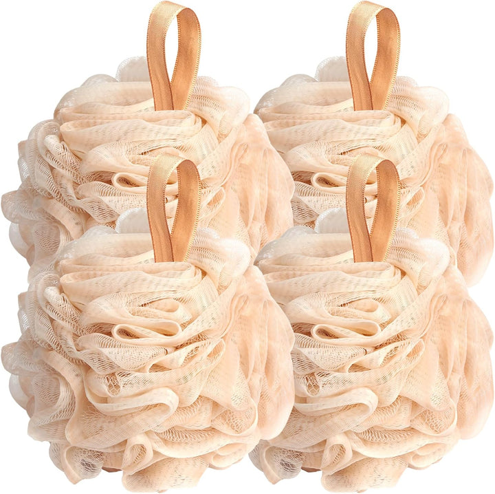 Loofah Bath Sponge Shower Loofahs, 4 Pack Soft Loofa Exfoliating Body Scrubber Mesh Shower Puff Pouf Ball Luffa for Men and Women(50G/Pcs)